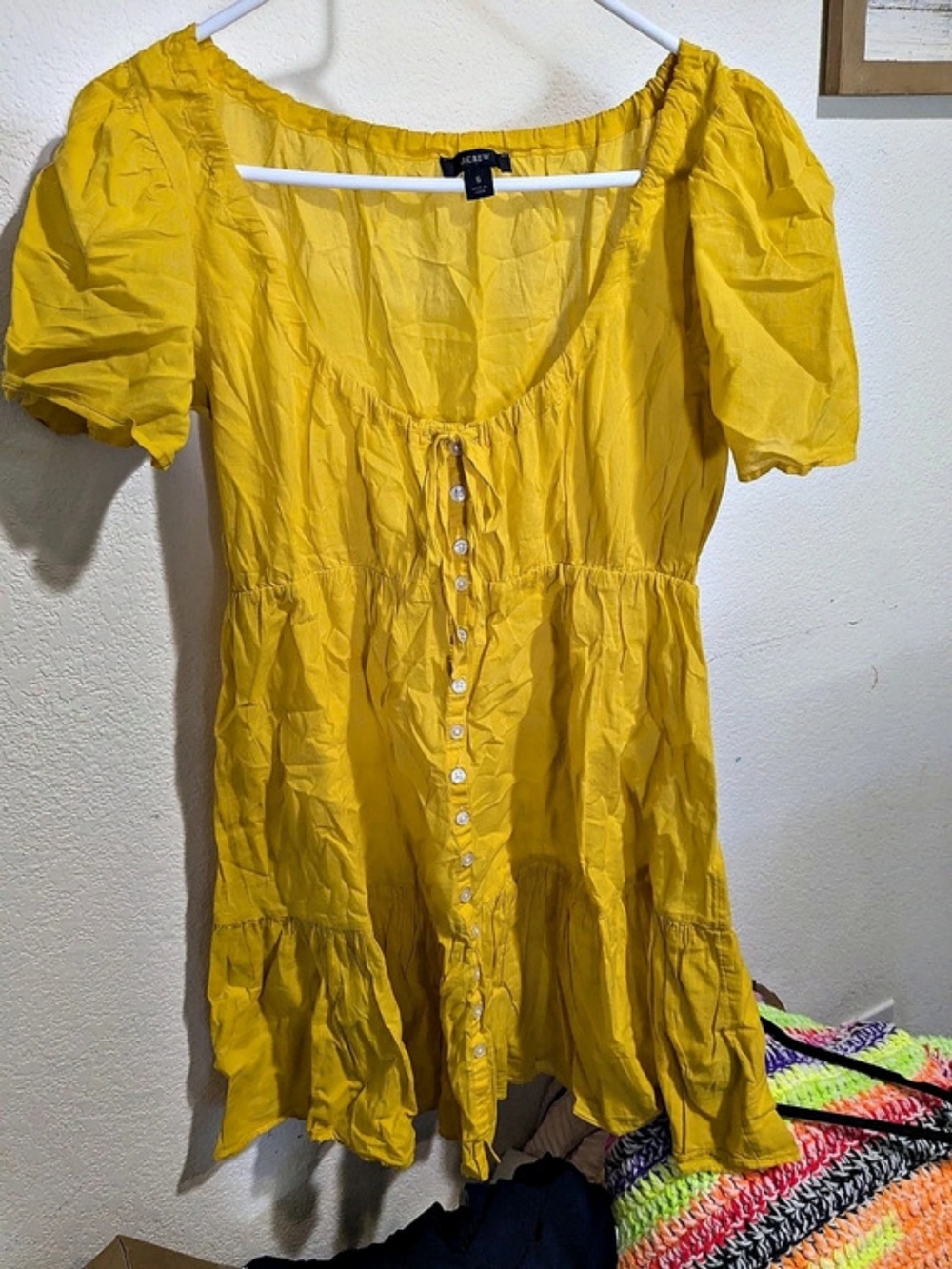 J.Crew Button Front Mini Dress in Yellow Size Small